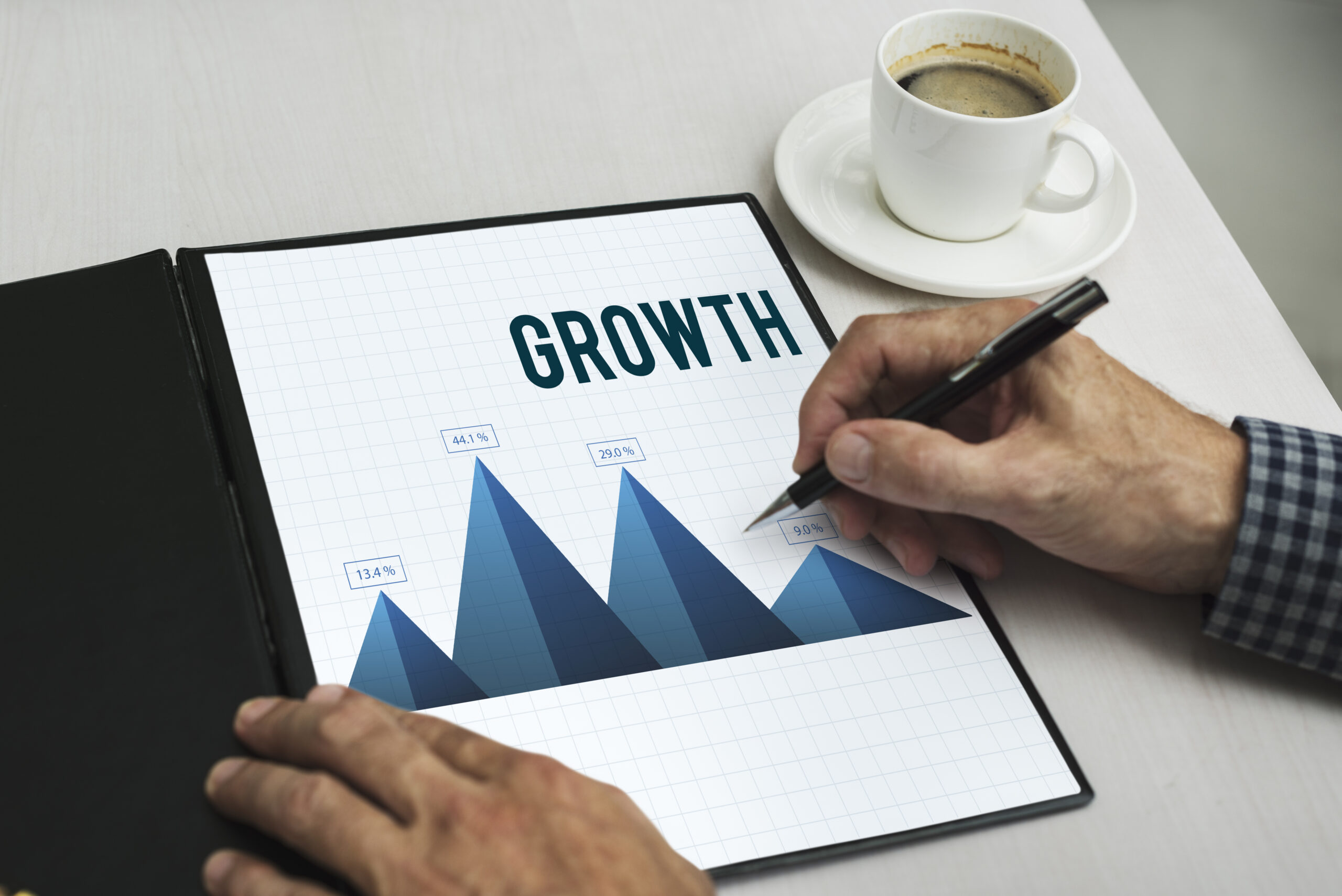 A business professional analyzing performance data to refine a results-driven growth strategy and improve decision-making.
